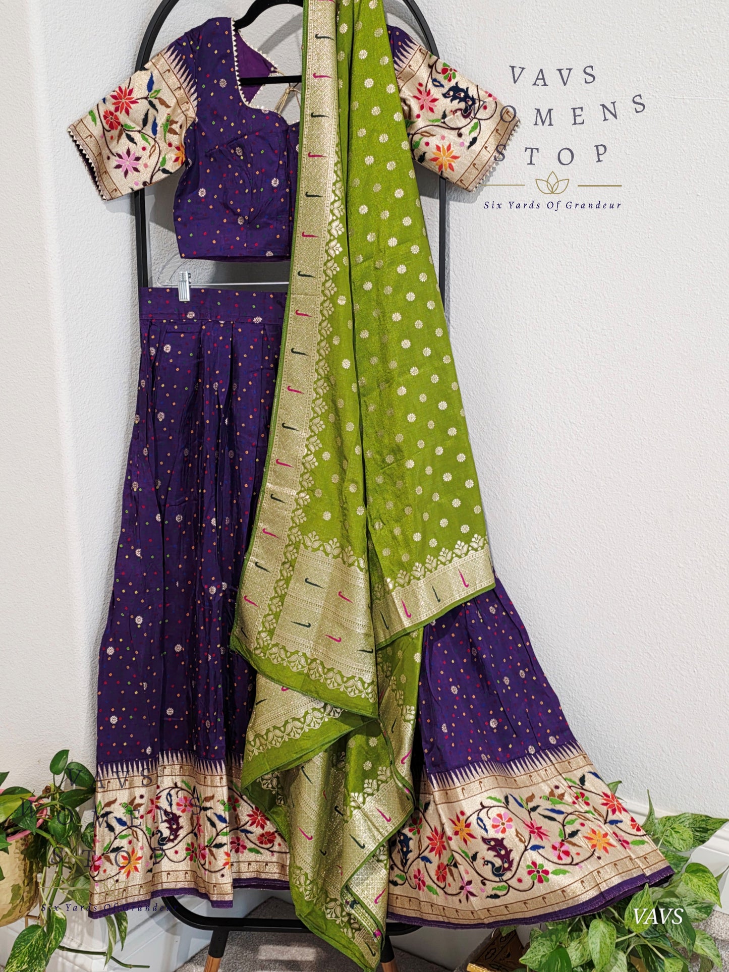 Munga Crepe Silk Paithani Designer Half Saree Set.