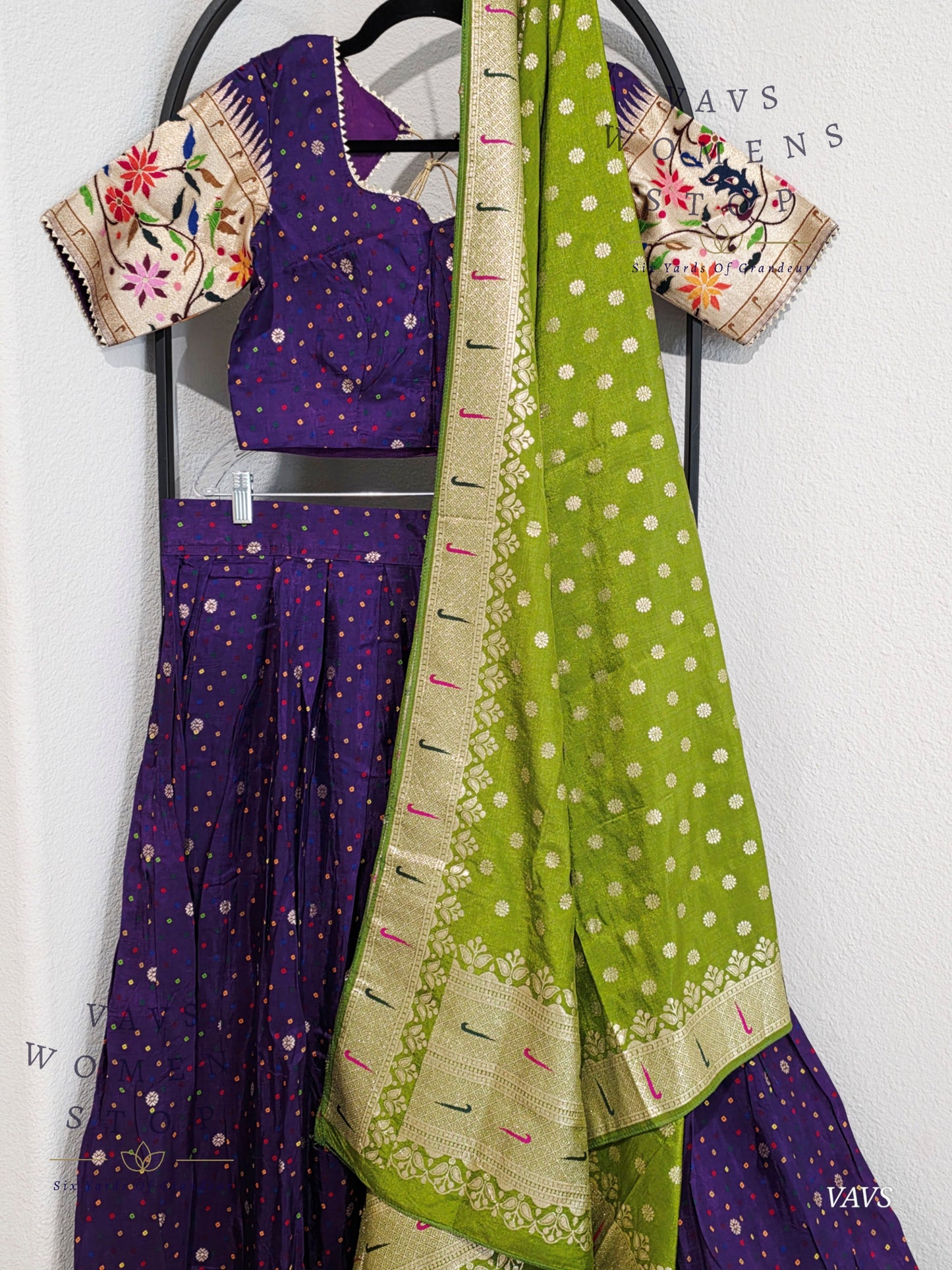 Munga Crepe Silk Paithani Designer Half Saree Set.