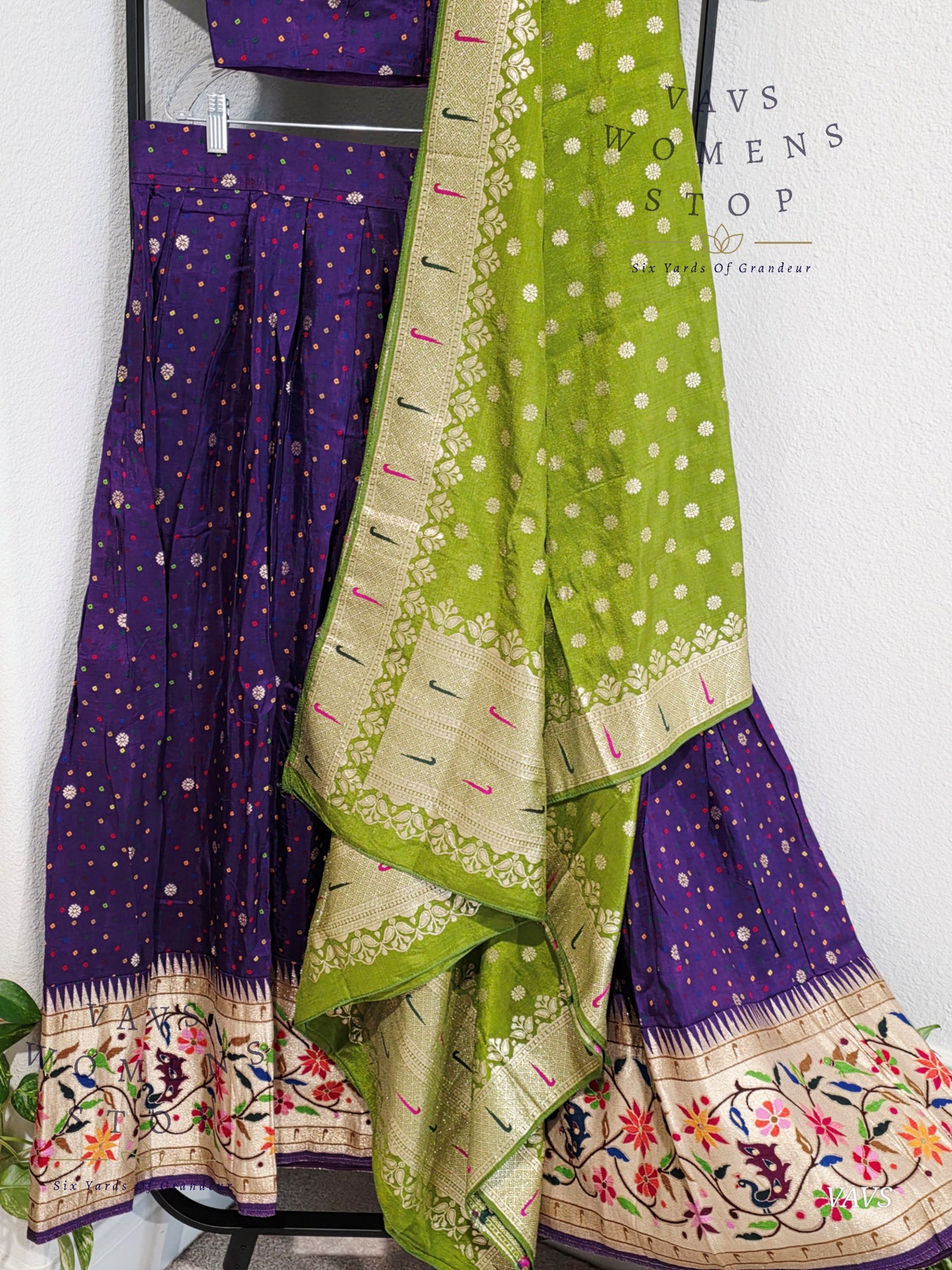 Munga Crepe Silk Paithani Designer Half Saree Set.