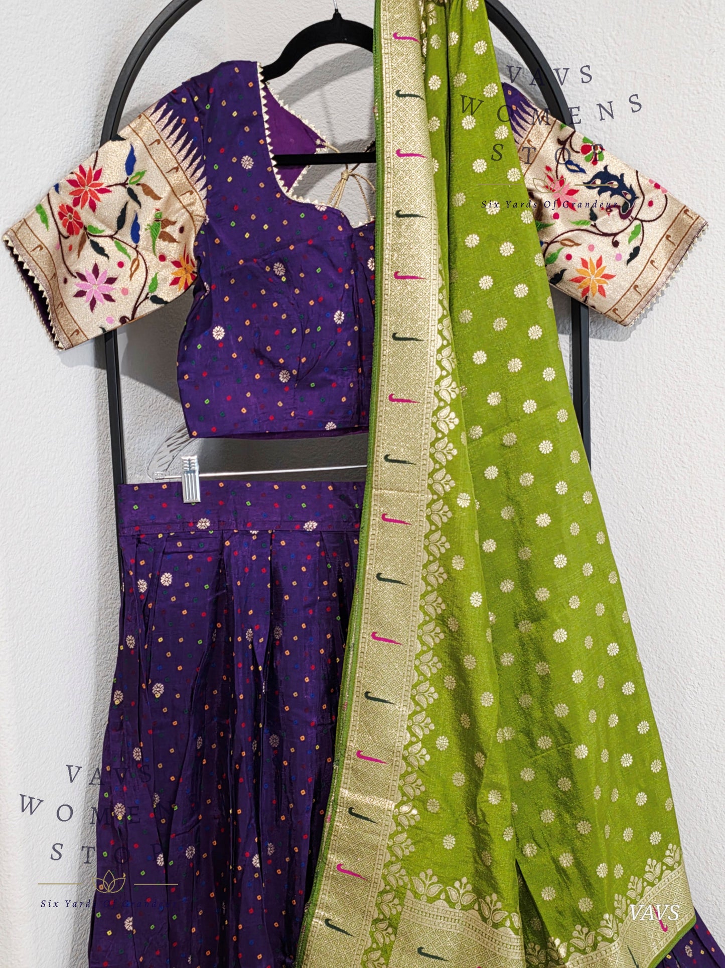 Munga Crepe Silk Paithani Designer Half Saree Set.