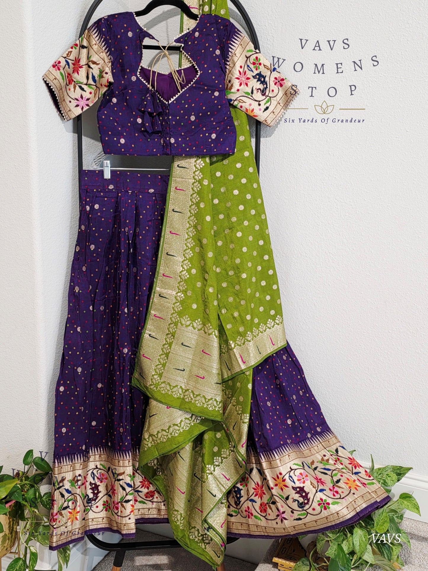 Munga Crepe Silk Paithani Designer Half Saree Set.