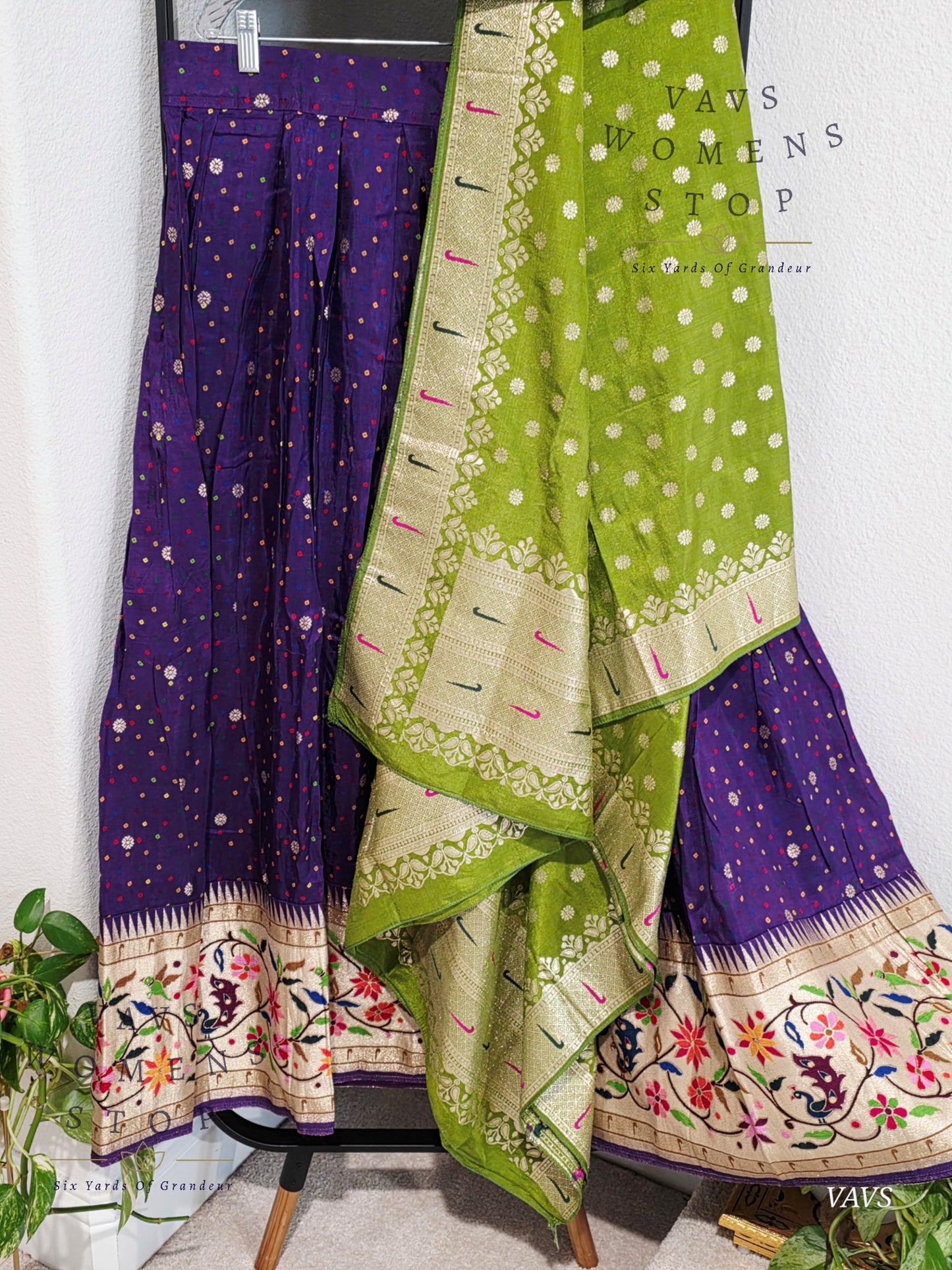 Munga Crepe Silk Paithani Designer Half Saree Set.