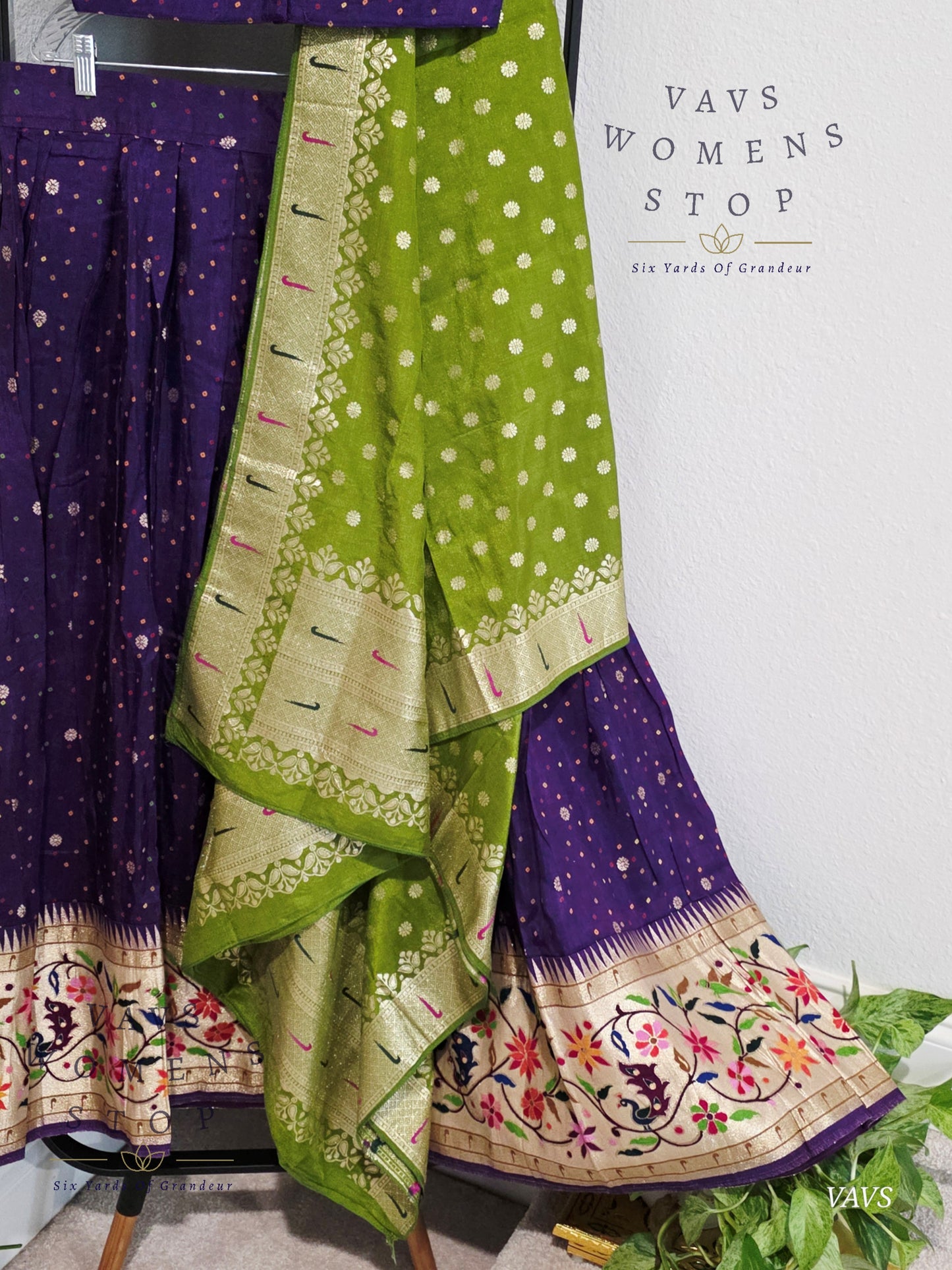 Munga Crepe Silk Paithani Designer Half Saree Set.