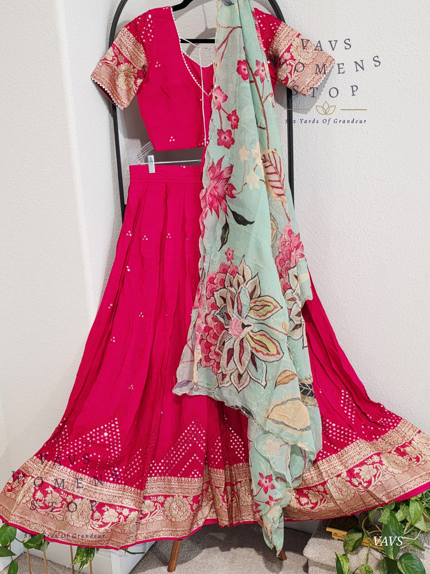 Crepe Georgette Mirror Work Half Saree/ Lehenga Set