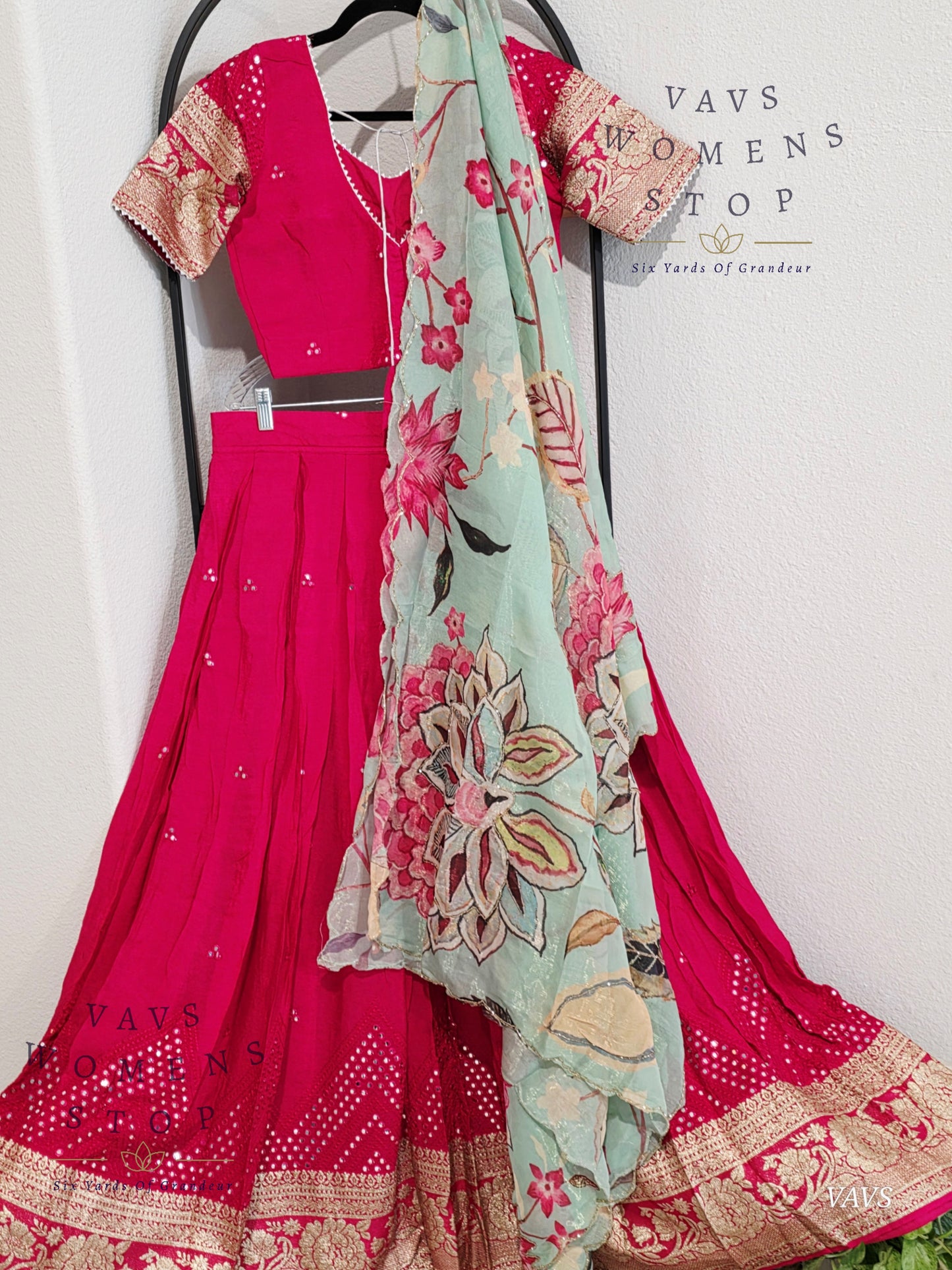 Crepe Georgette Mirror Work Half Saree/ Lehenga Set