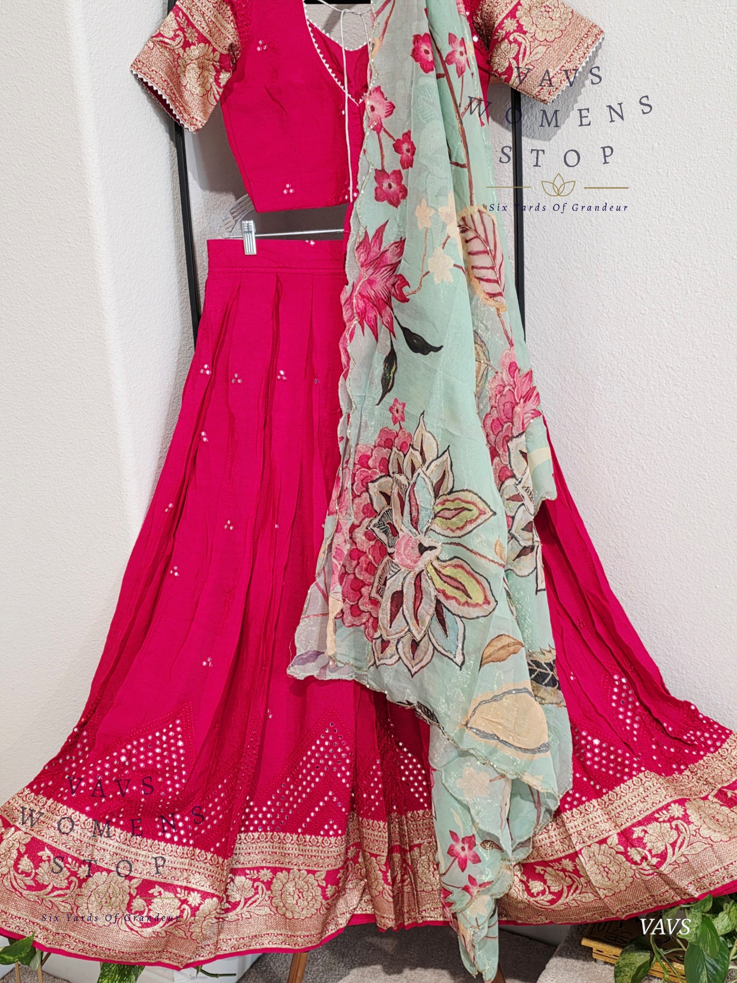 Crepe Georgette Mirror Work Half Saree/ Lehenga Set