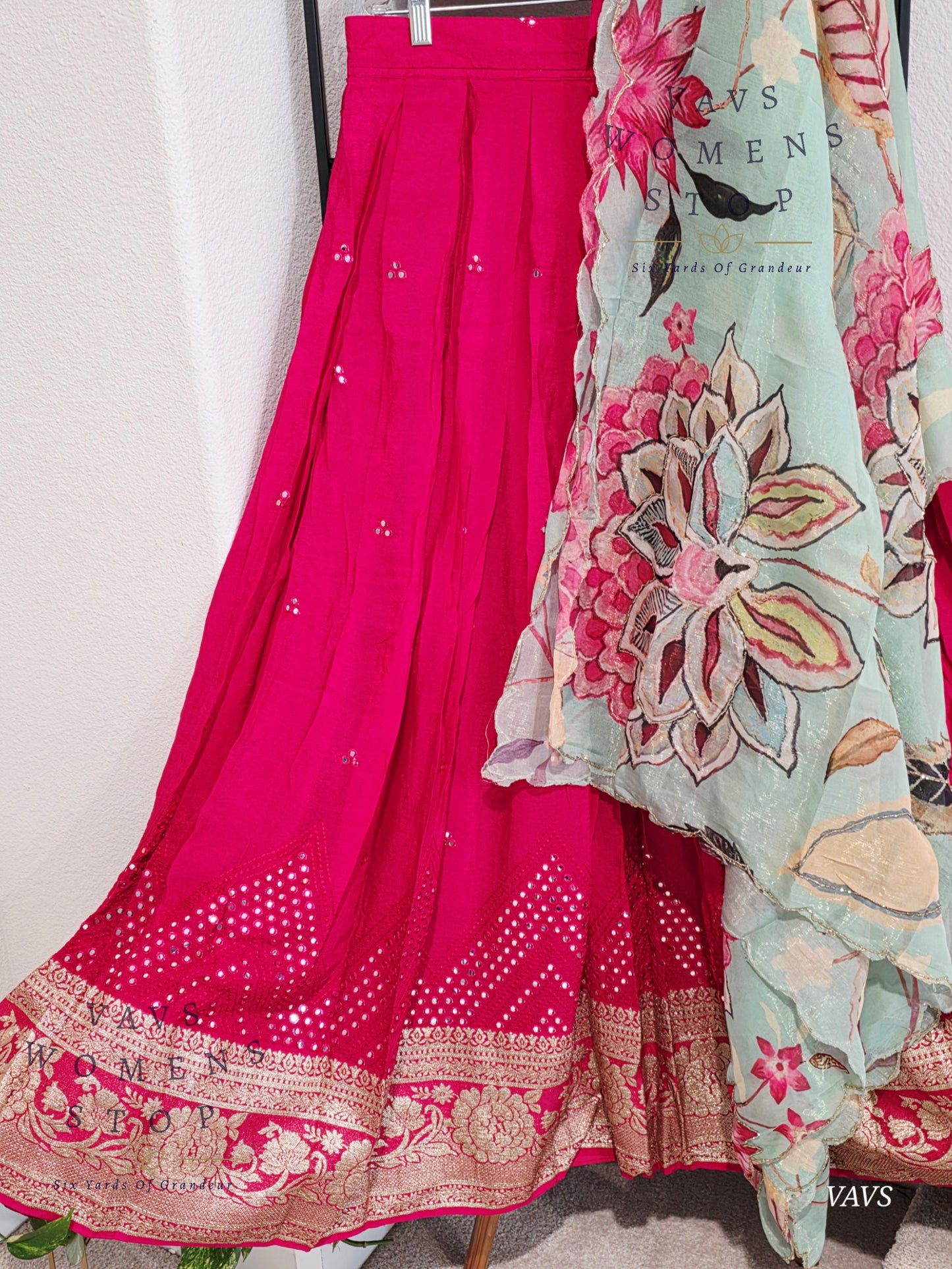 Crepe Georgette Mirror Work Half Saree/ Lehenga Set