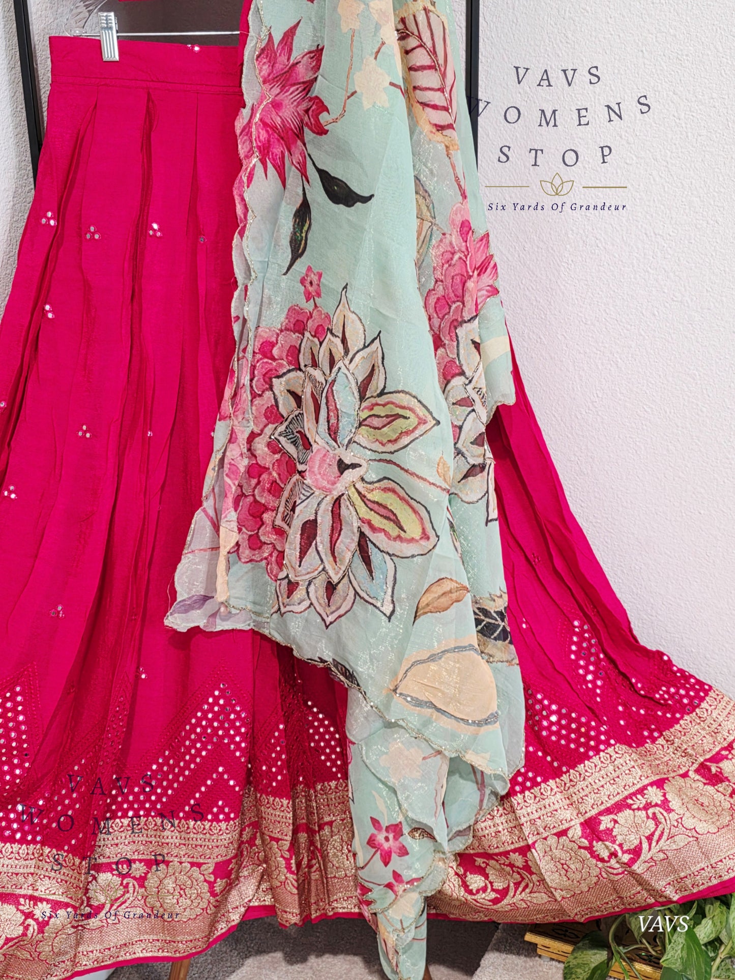Crepe Georgette Mirror Work Half Saree/ Lehenga Set