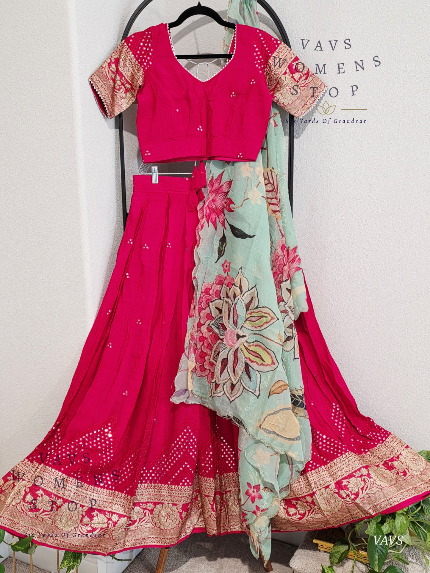 Crepe Georgette Mirror Work Half Saree/ Lehenga Set