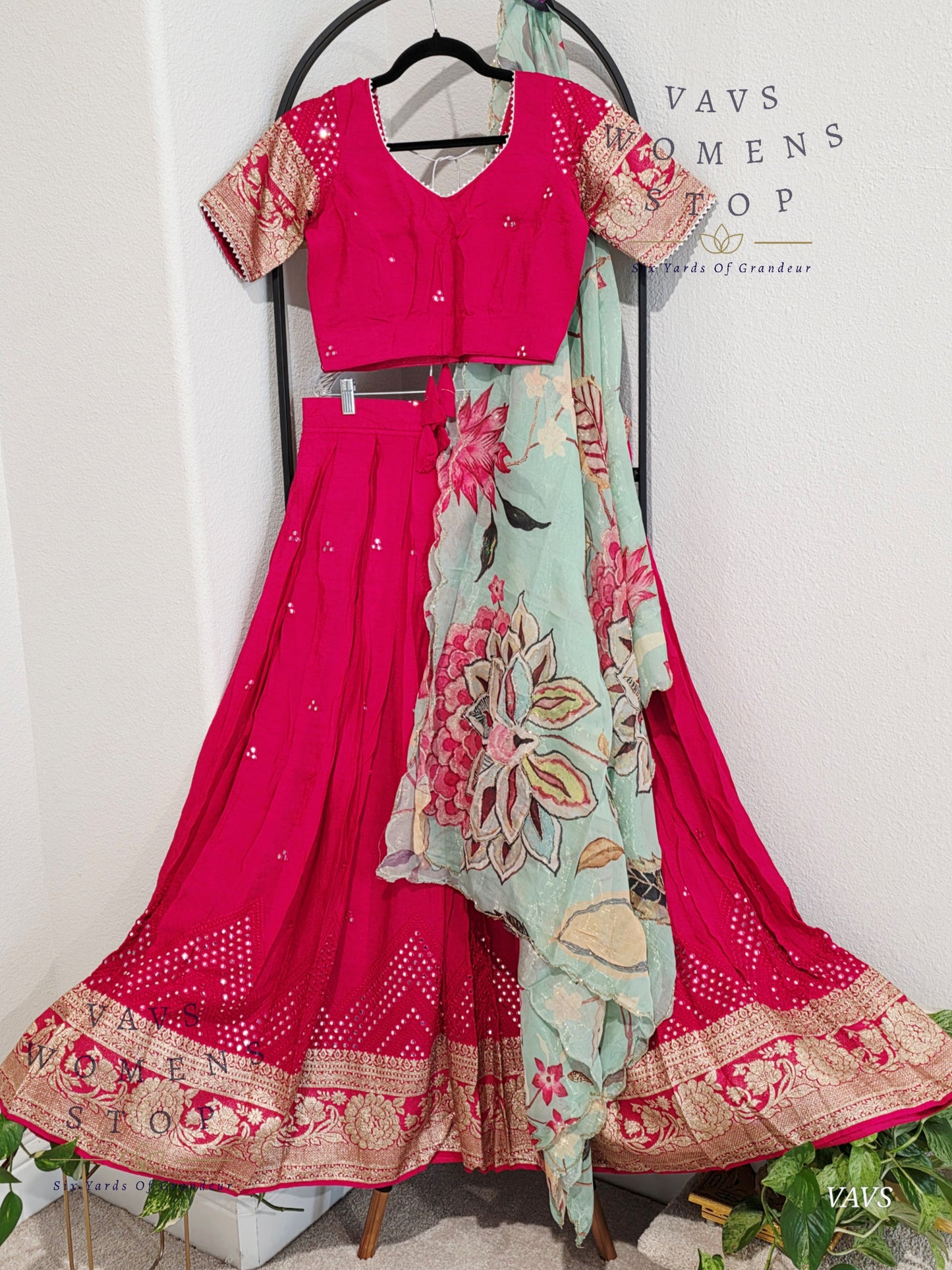 Crepe Georgette Mirror Work Half Saree/ Lehenga Set