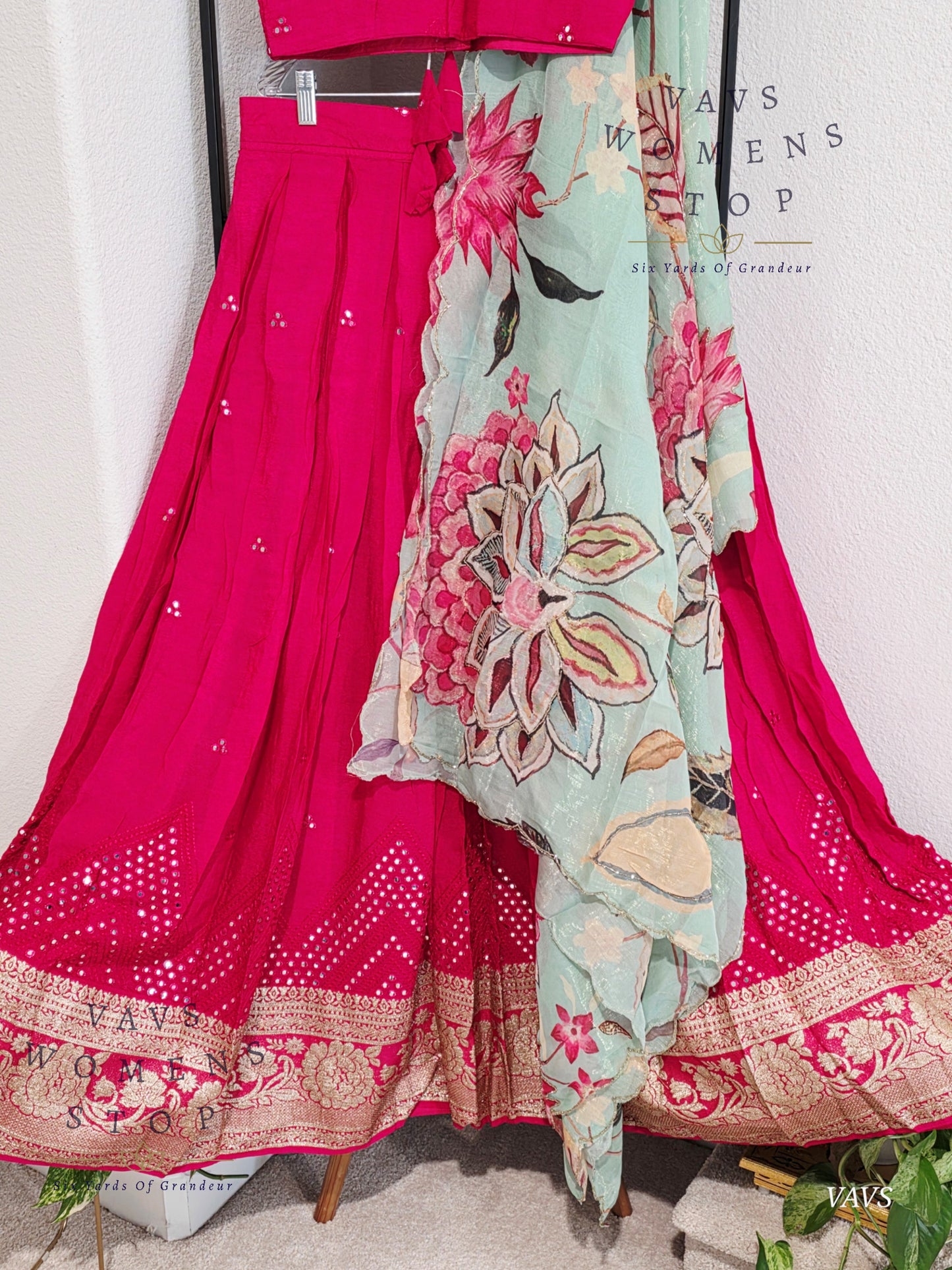 Crepe Georgette Mirror Work Half Saree/ Lehenga Set