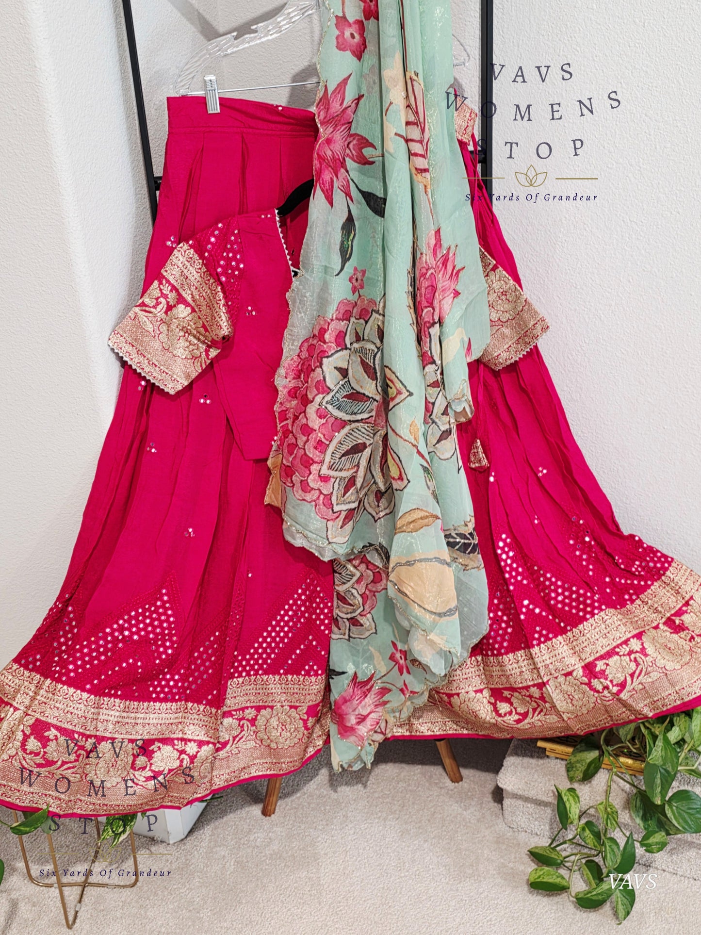 Crepe Georgette Mirror Work Half Saree/ Lehenga Set