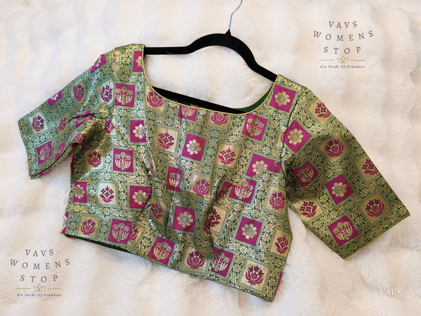 Green Shade Brocade Benarasi Stitched Blouse