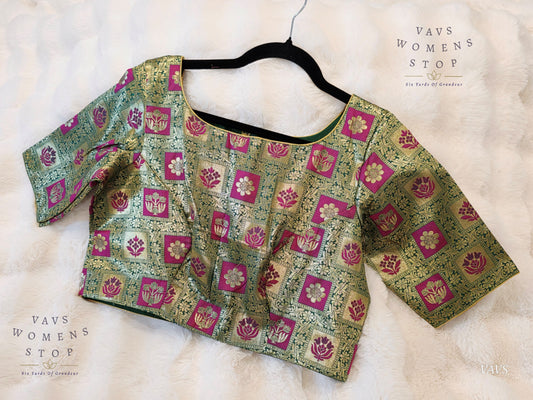 Green Shade Brocade Benarasi Stitched Blouse