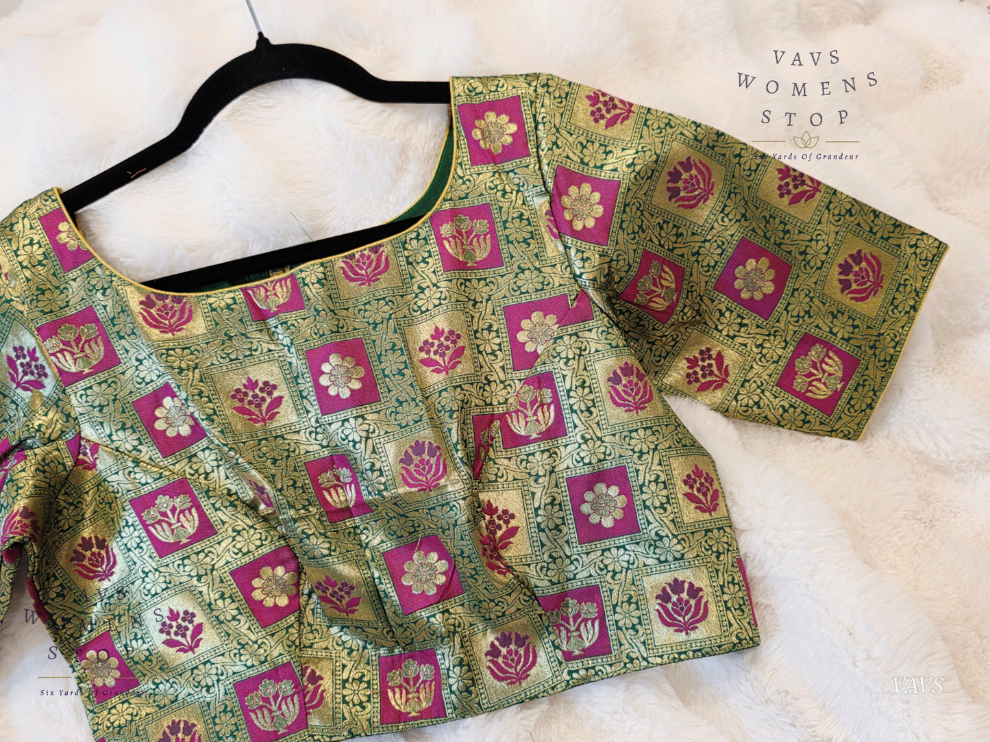 Green Shade Brocade Benarasi Stitched Blouse