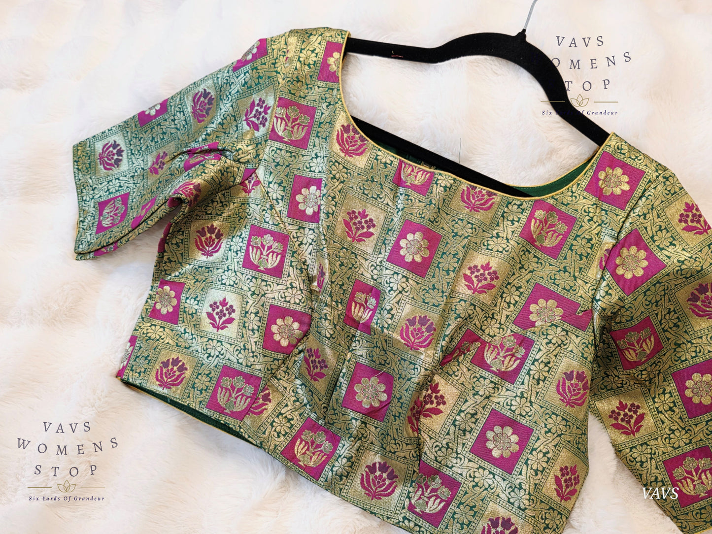 Green Shade Brocade Benarasi Stitched Blouse