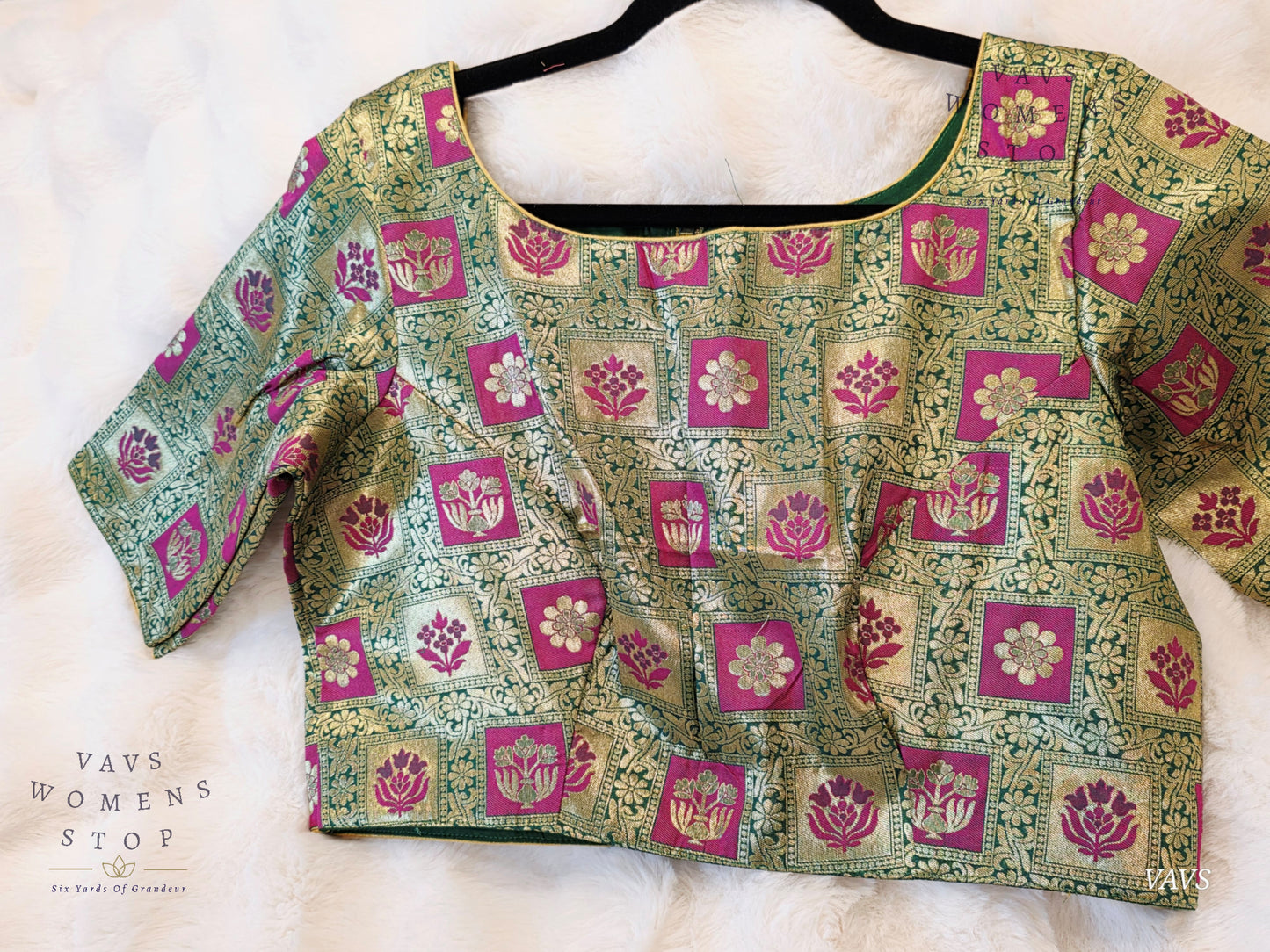 Green Shade Brocade Benarasi Stitched Blouse