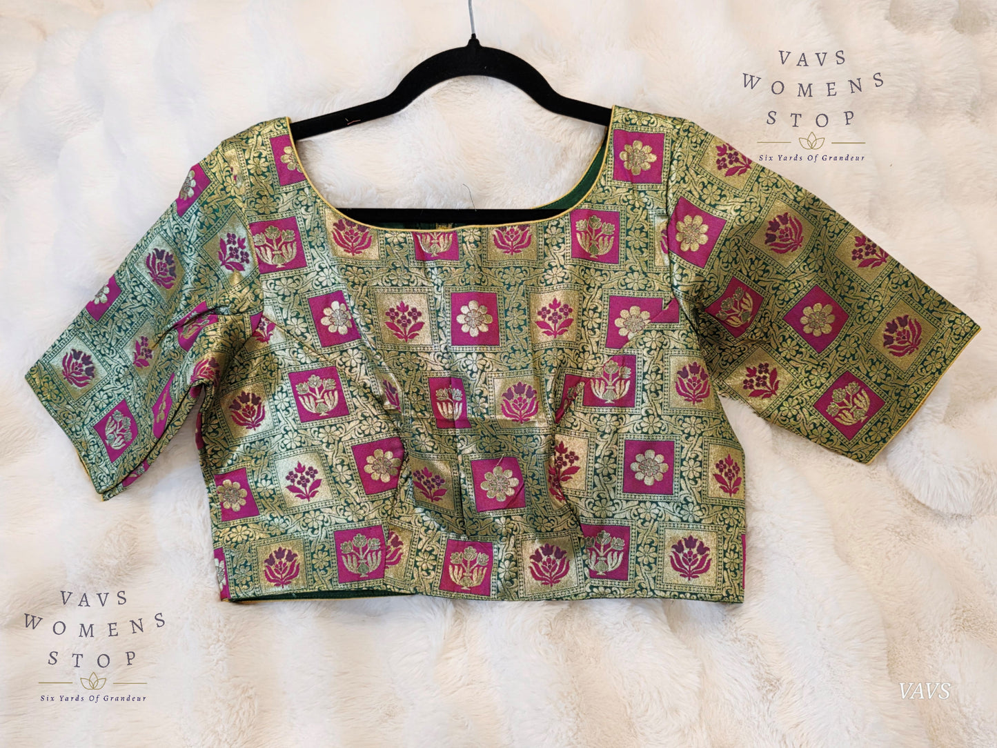 Green Shade Brocade Benarasi Stitched Blouse
