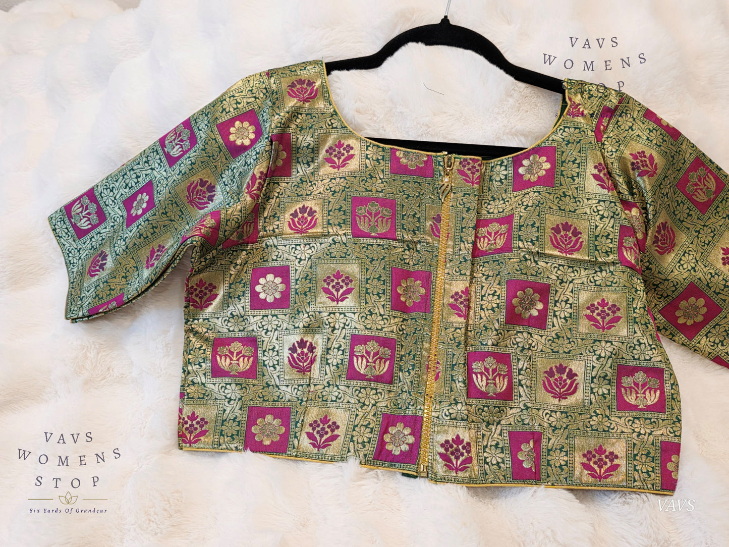 Green Shade Brocade Benarasi Stitched Blouse