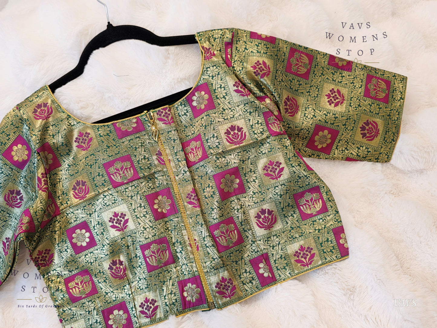 Green Shade Brocade Benarasi Stitched Blouse