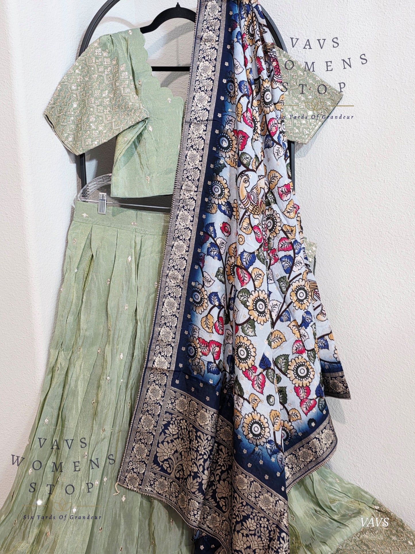 Munga Silk Tissue Designer Lehenga / Langa Voni Set