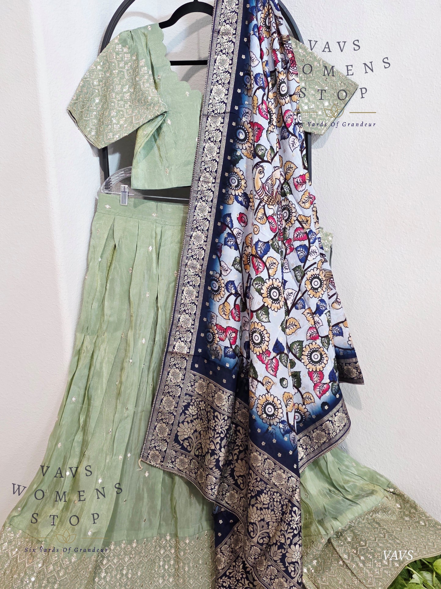 Munga Silk Tissue Designer Lehenga / Langa Voni Set