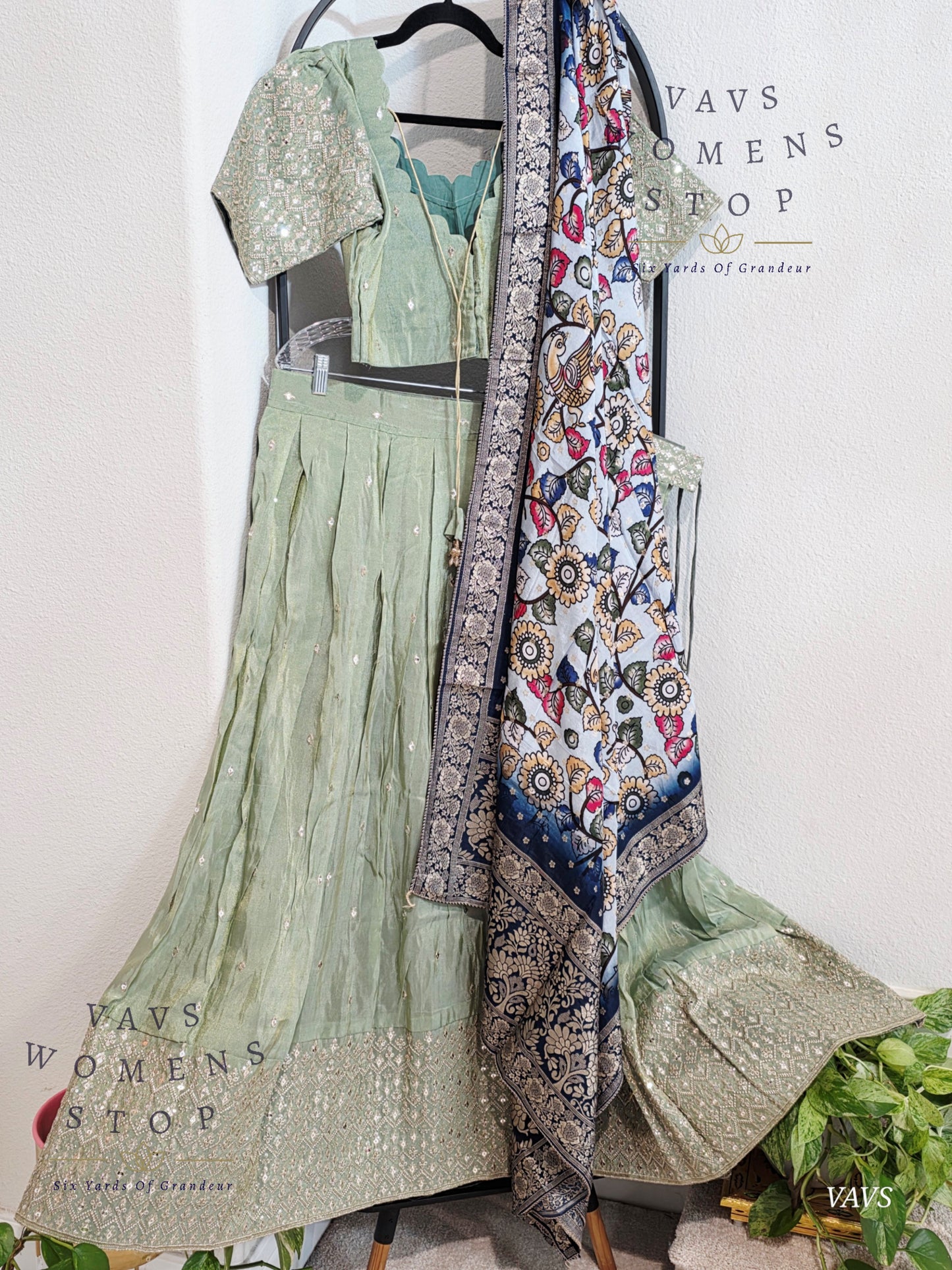 Munga Silk Tissue Designer Lehenga / Langa Voni Set