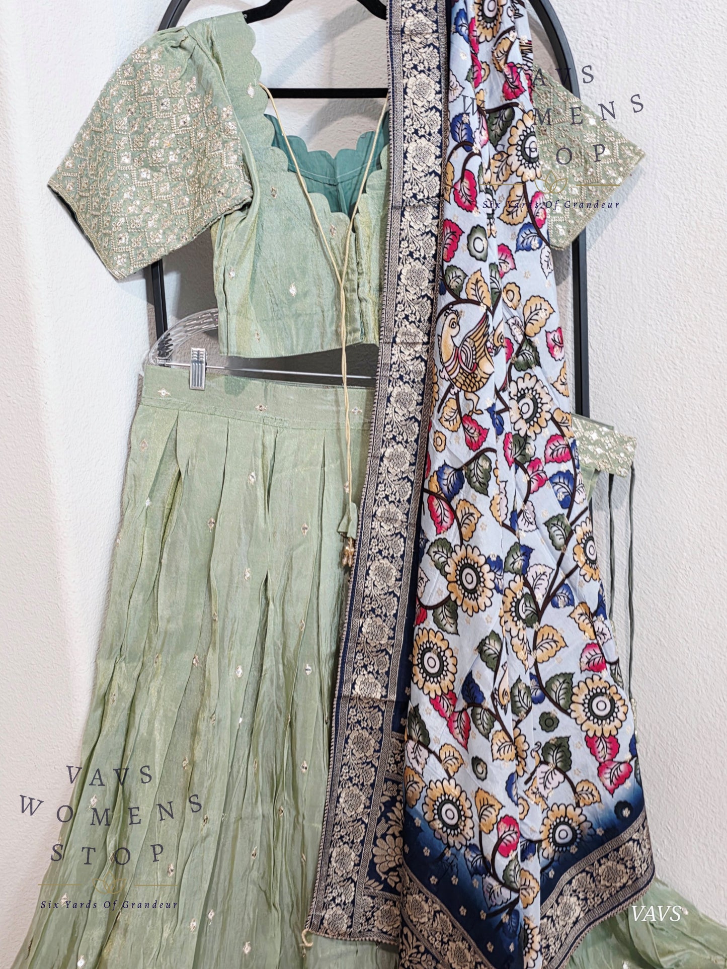Munga Silk Tissue Designer Lehenga / Langa Voni Set
