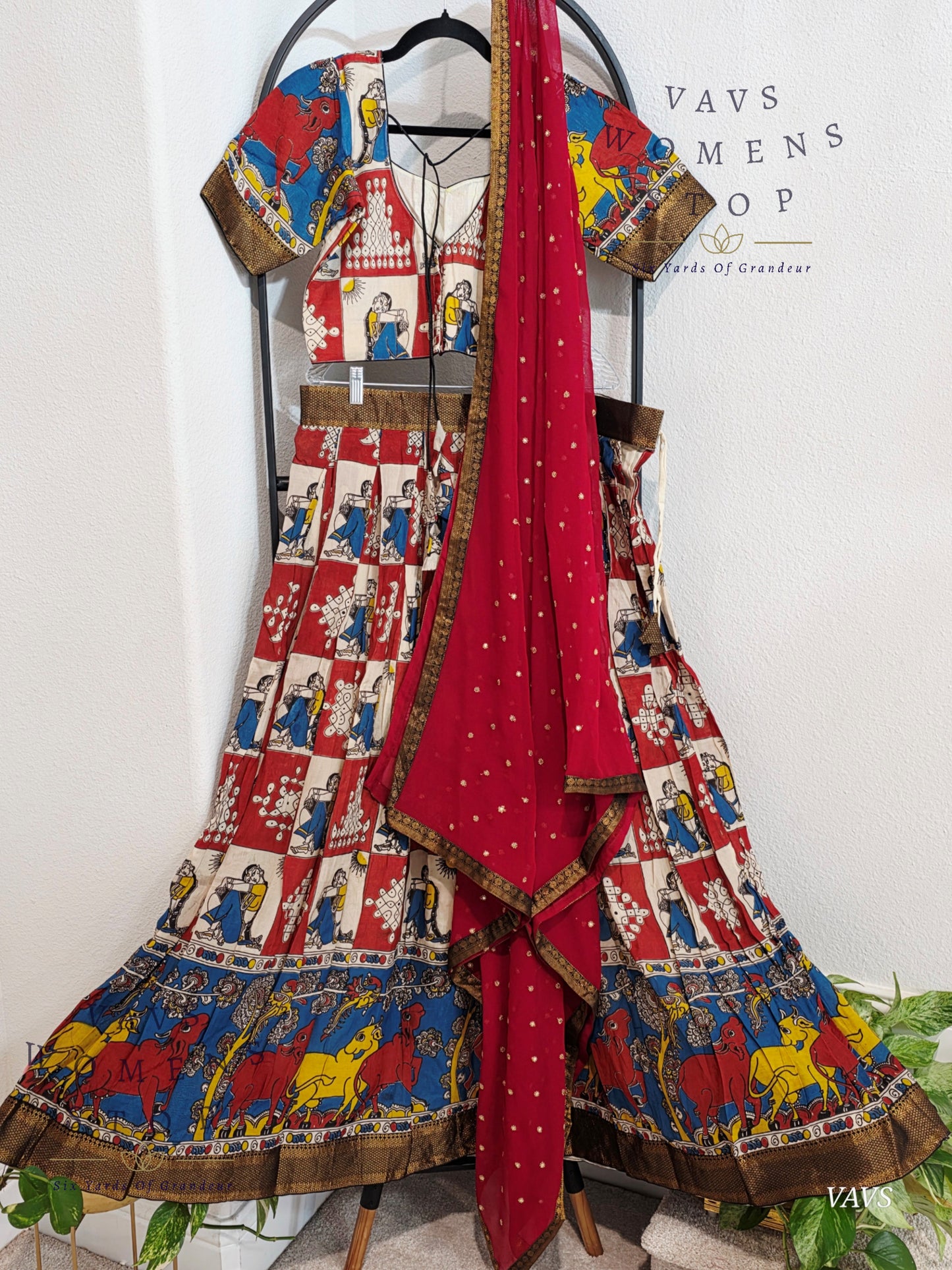 Nizam Border Kalamkari Print Designer Half Saree Set