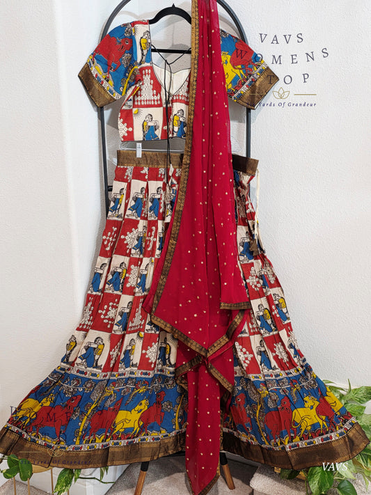 Nizam Border Kalamkari Print Designer Half Saree Set
