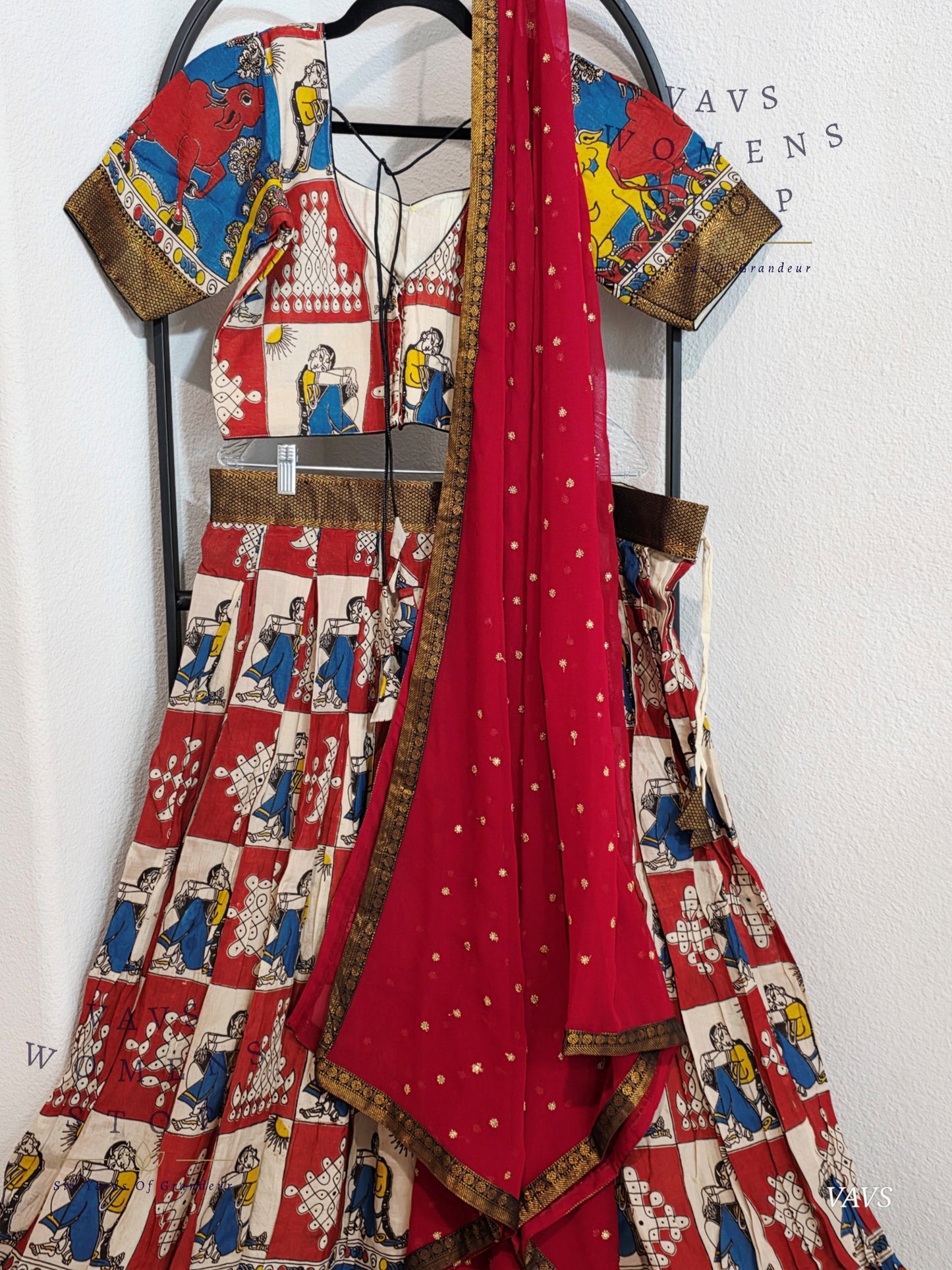 Nizam Border Kalamkari Print Designer Half Saree Set