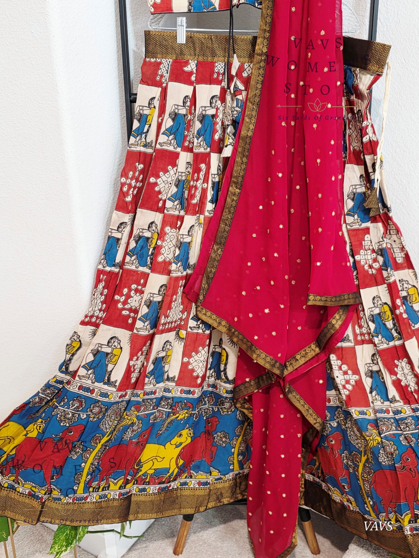Nizam Border Kalamkari Print Designer Half Saree Set