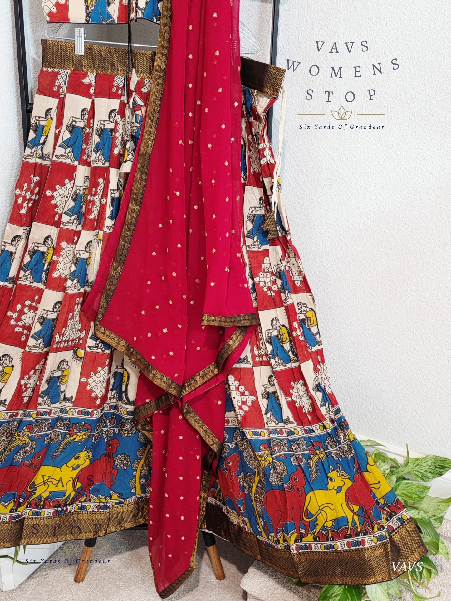 Nizam Border Kalamkari Print Designer Half Saree Set