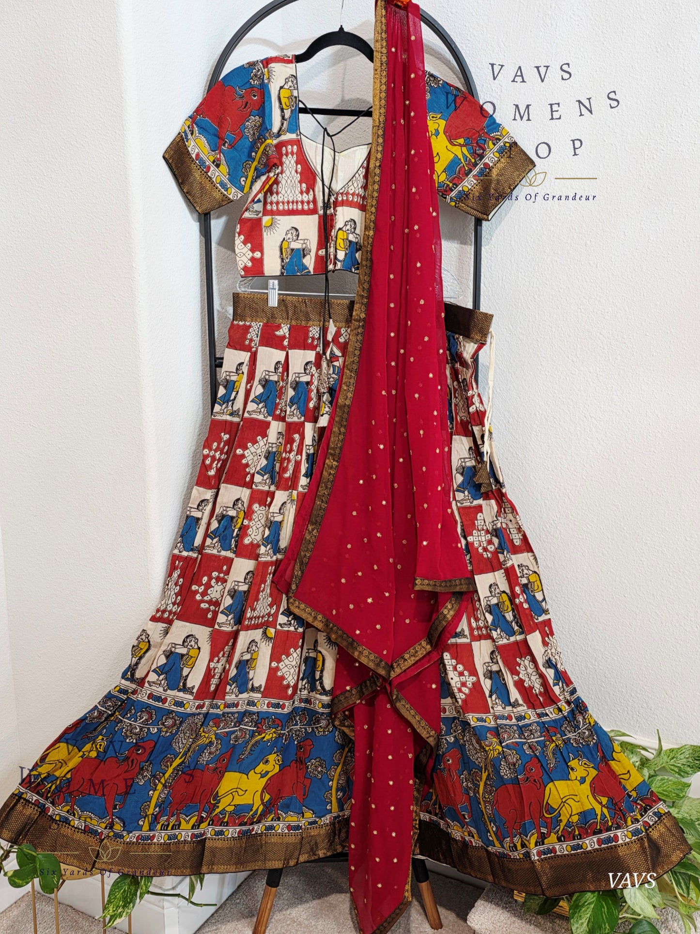 Nizam Border Kalamkari Print Designer Half Saree Set