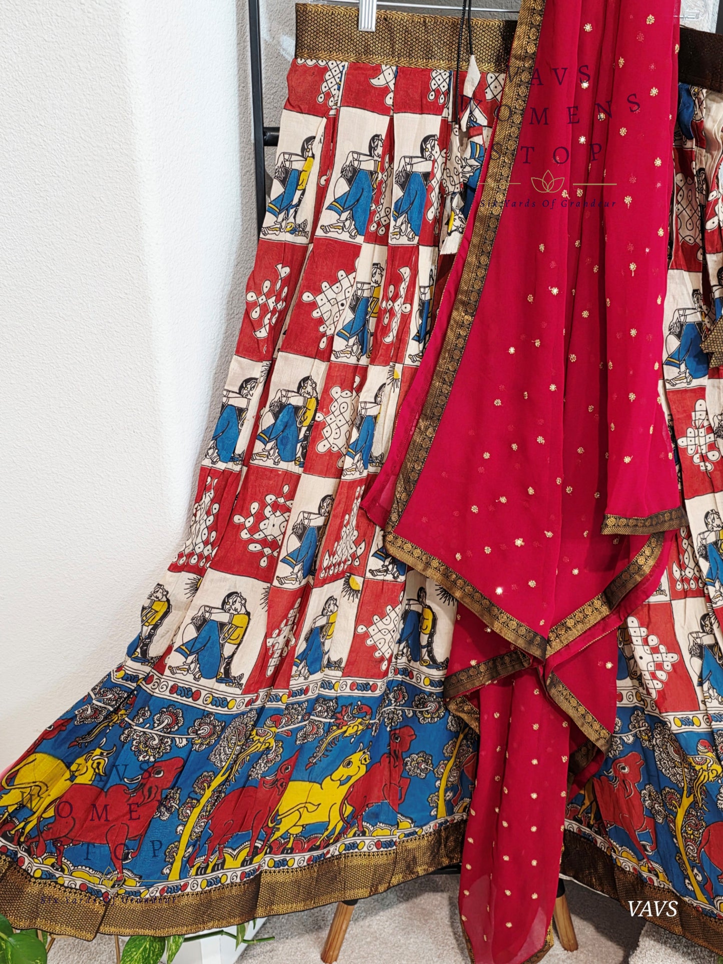 Nizam Border Kalamkari Print Designer Half Saree Set