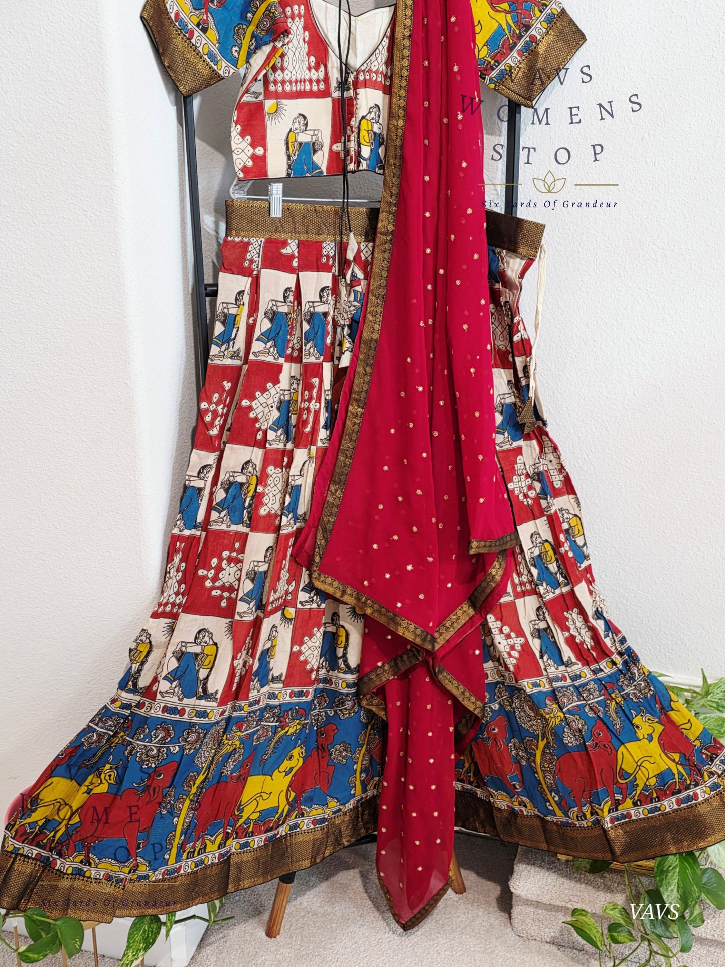 Nizam Border Kalamkari Print Designer Half Saree Set