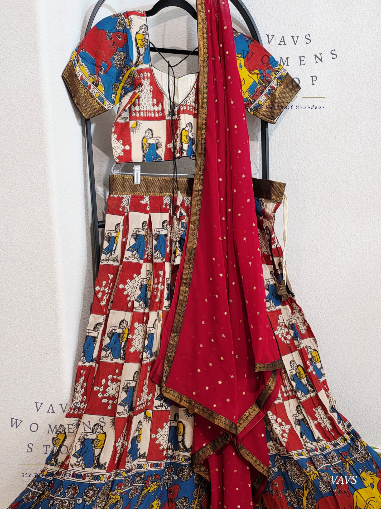 Nizam Border Kalamkari Print Designer Half Saree Set