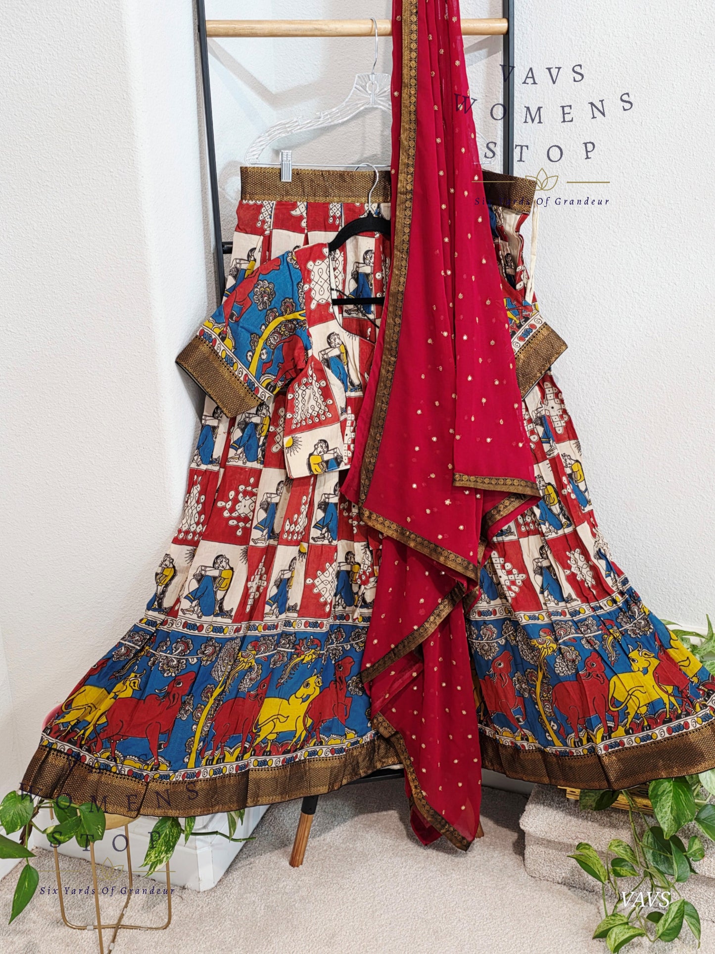Nizam Border Kalamkari Print Designer Half Saree Set