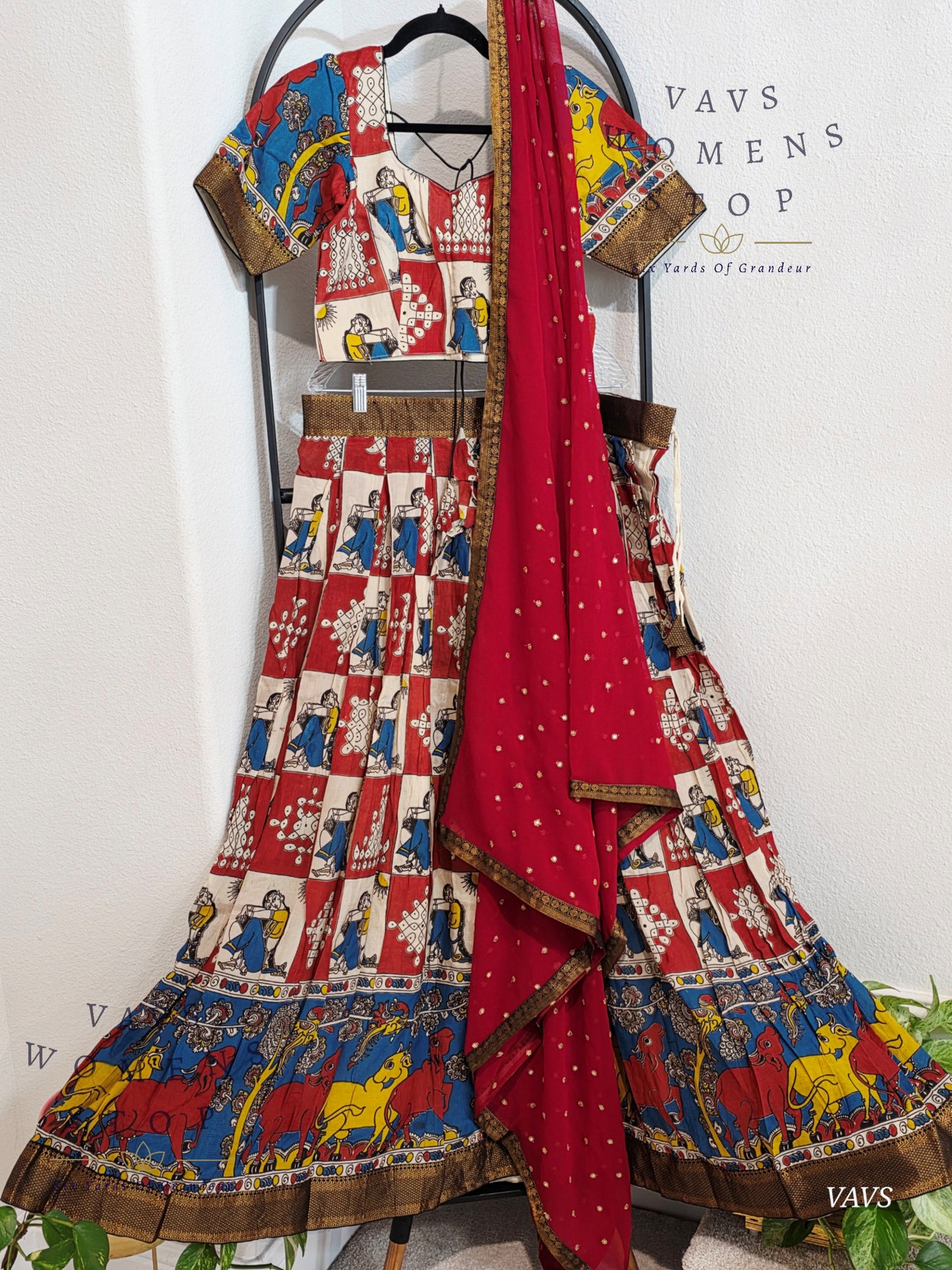 Nizam Border Kalamkari Print Designer Half Saree Set