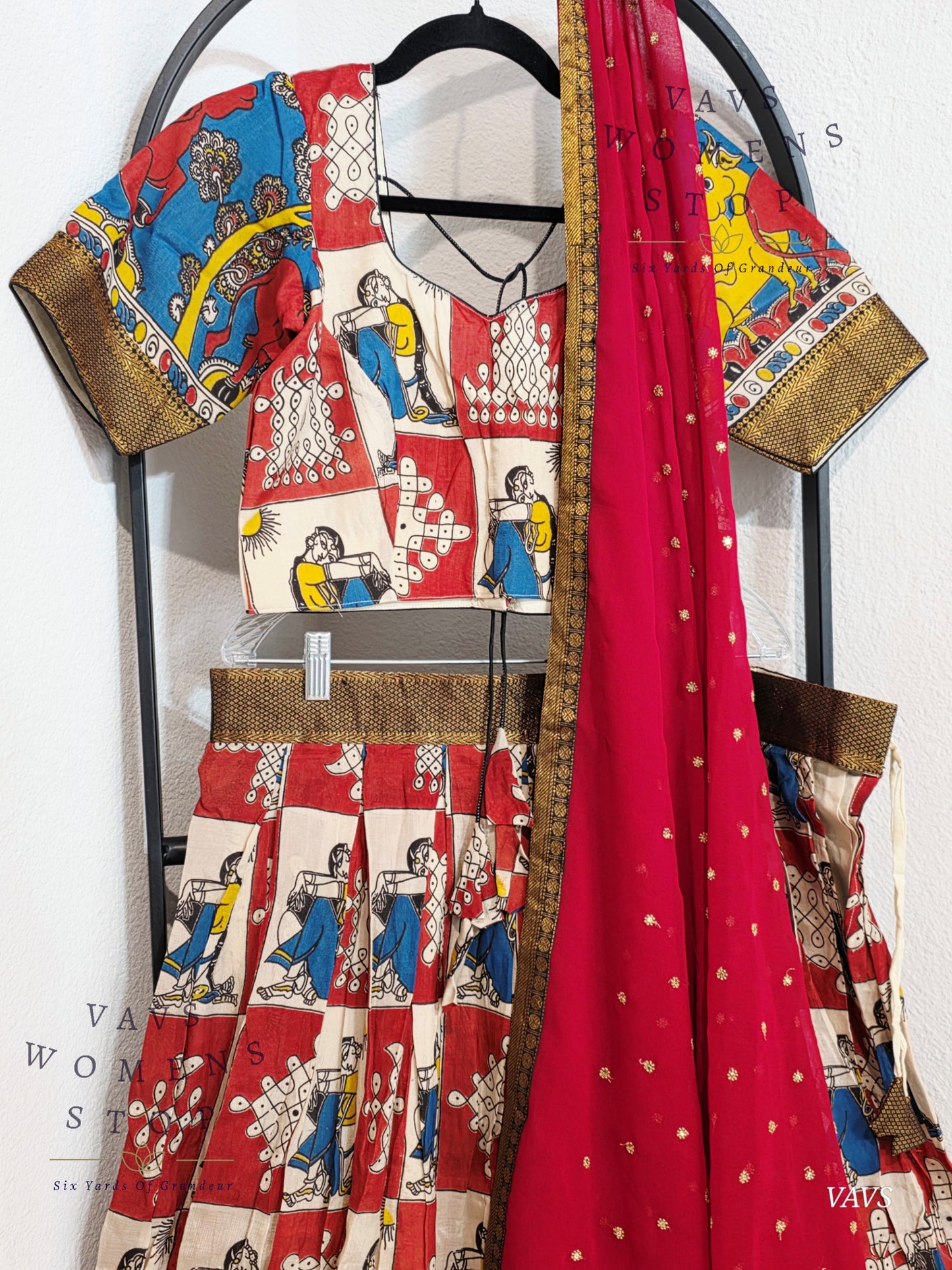 Nizam Border Kalamkari Print Designer Half Saree Set