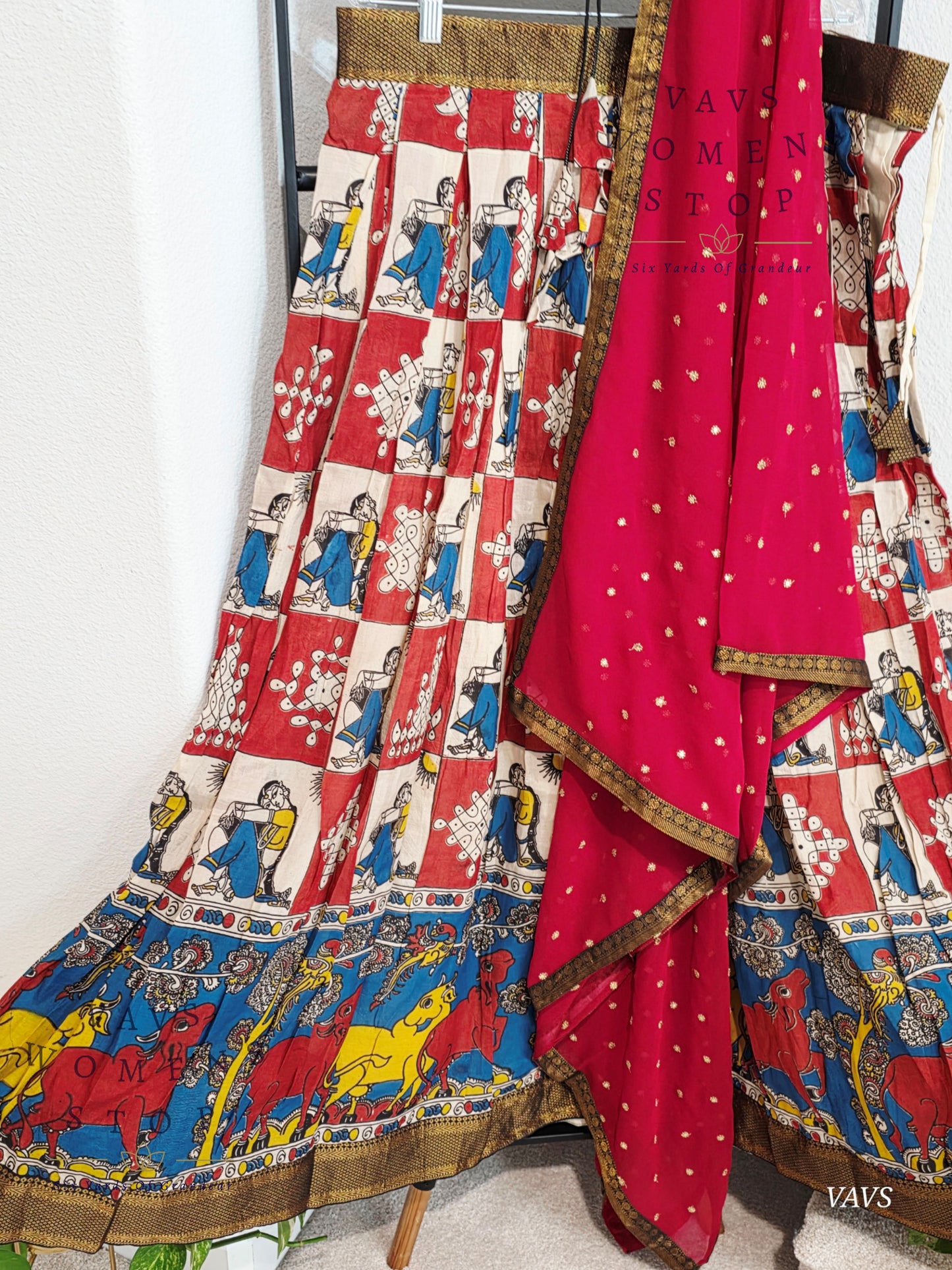 Nizam Border Kalamkari Print Designer Half Saree Set