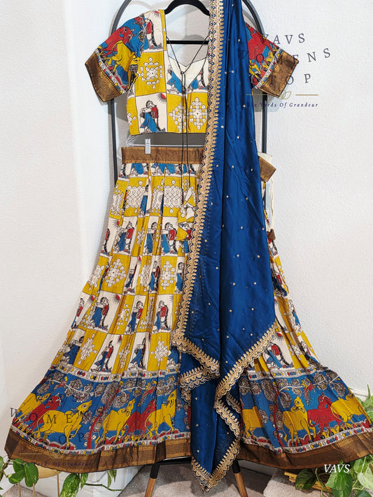 Nizam Border Kalamkari Print Designer Half Saree Set