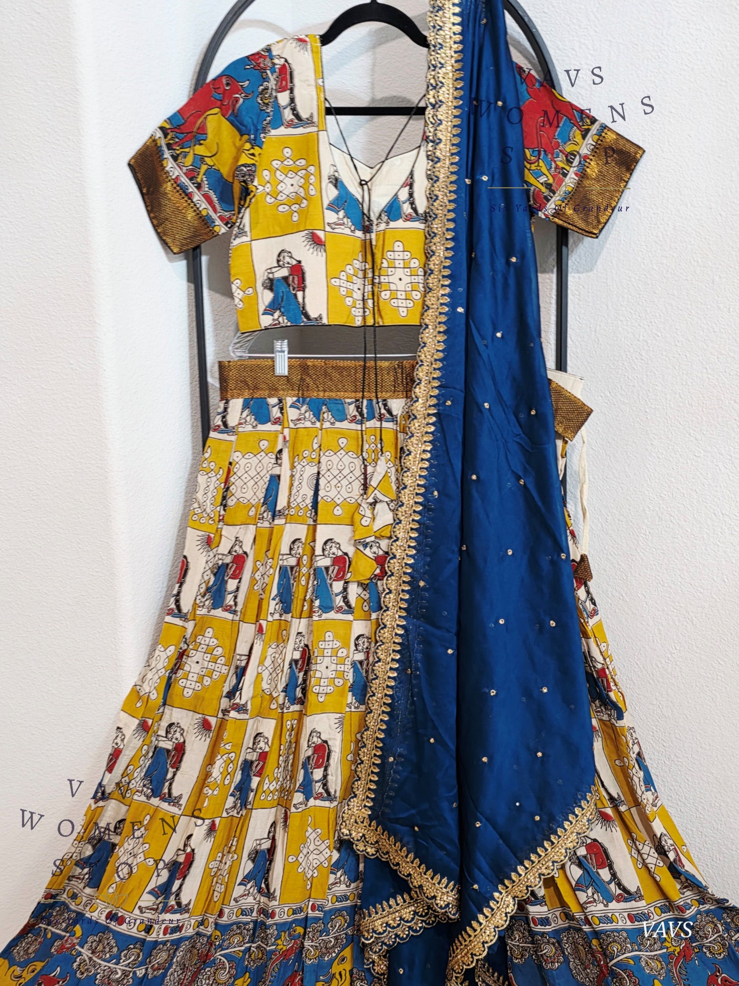Nizam Border Kalamkari Print Designer Half Saree Set