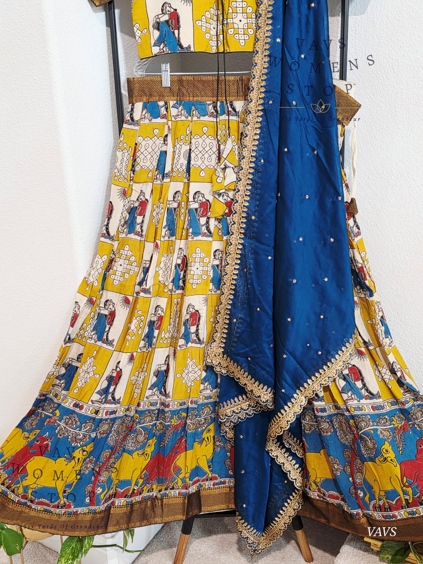 Nizam Border Kalamkari Print Designer Half Saree Set
