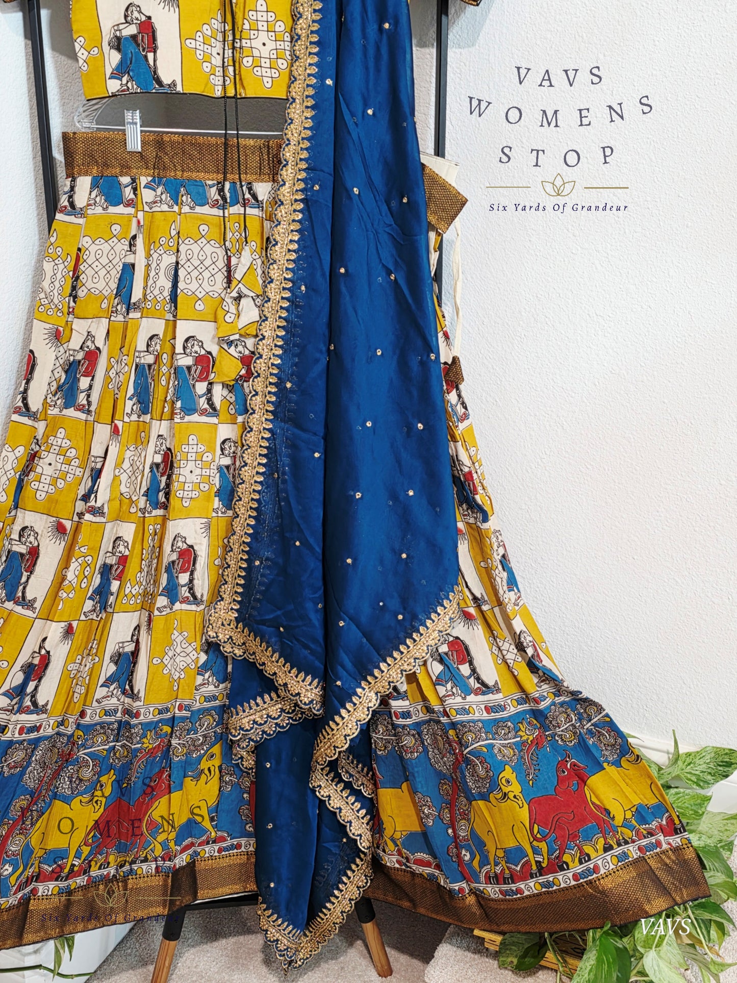 Nizam Border Kalamkari Print Designer Half Saree Set