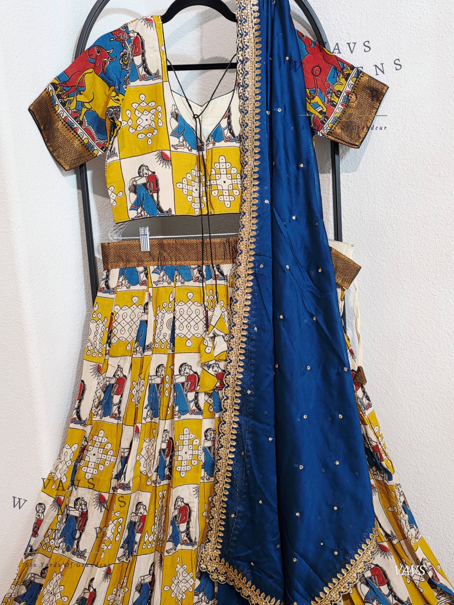 Nizam Border Kalamkari Print Designer Half Saree Set