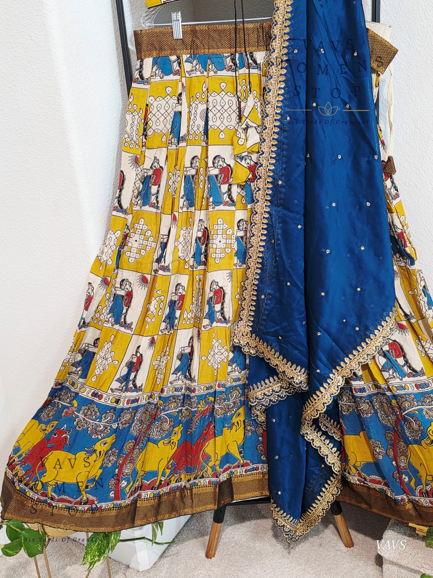 Nizam Border Kalamkari Print Designer Half Saree Set