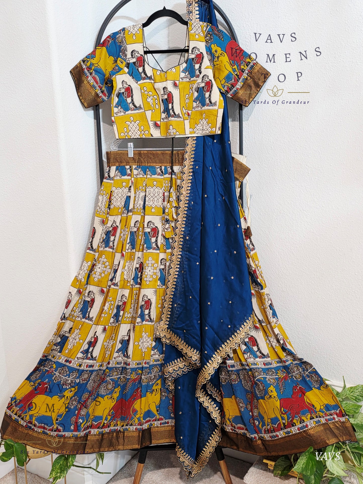 Nizam Border Kalamkari Print Designer Half Saree Set
