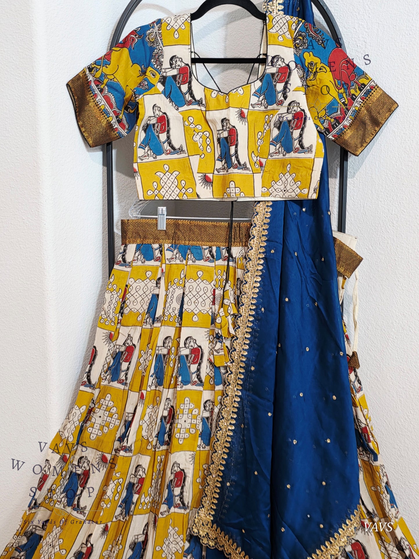Nizam Border Kalamkari Print Designer Half Saree Set