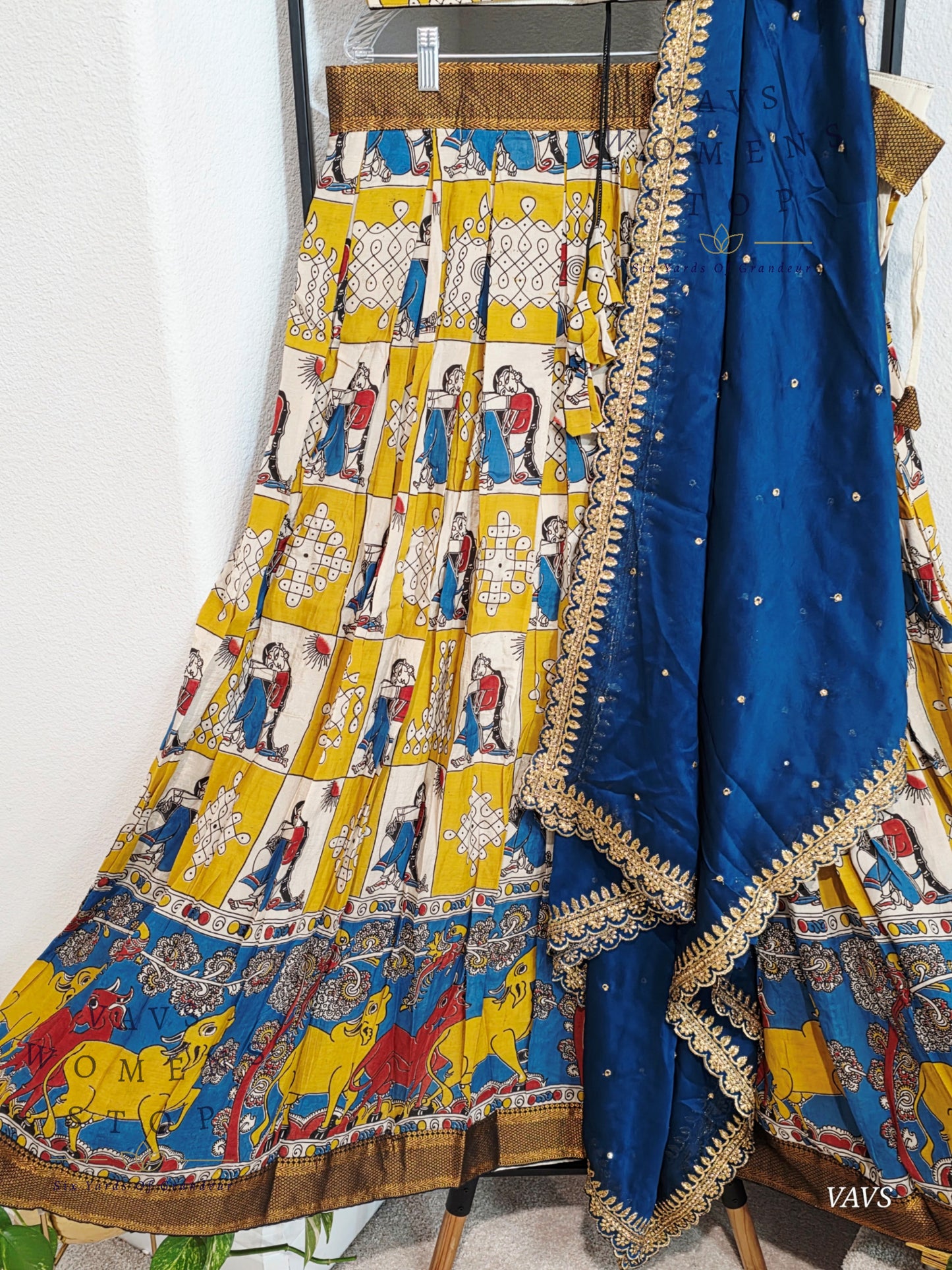 Nizam Border Kalamkari Print Designer Half Saree Set